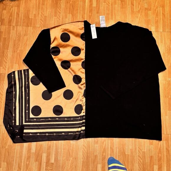 Chico’s Size 3 XL Black Polka Dot Scarf Overlay Tunic Top NWT - Picture 5 of 5